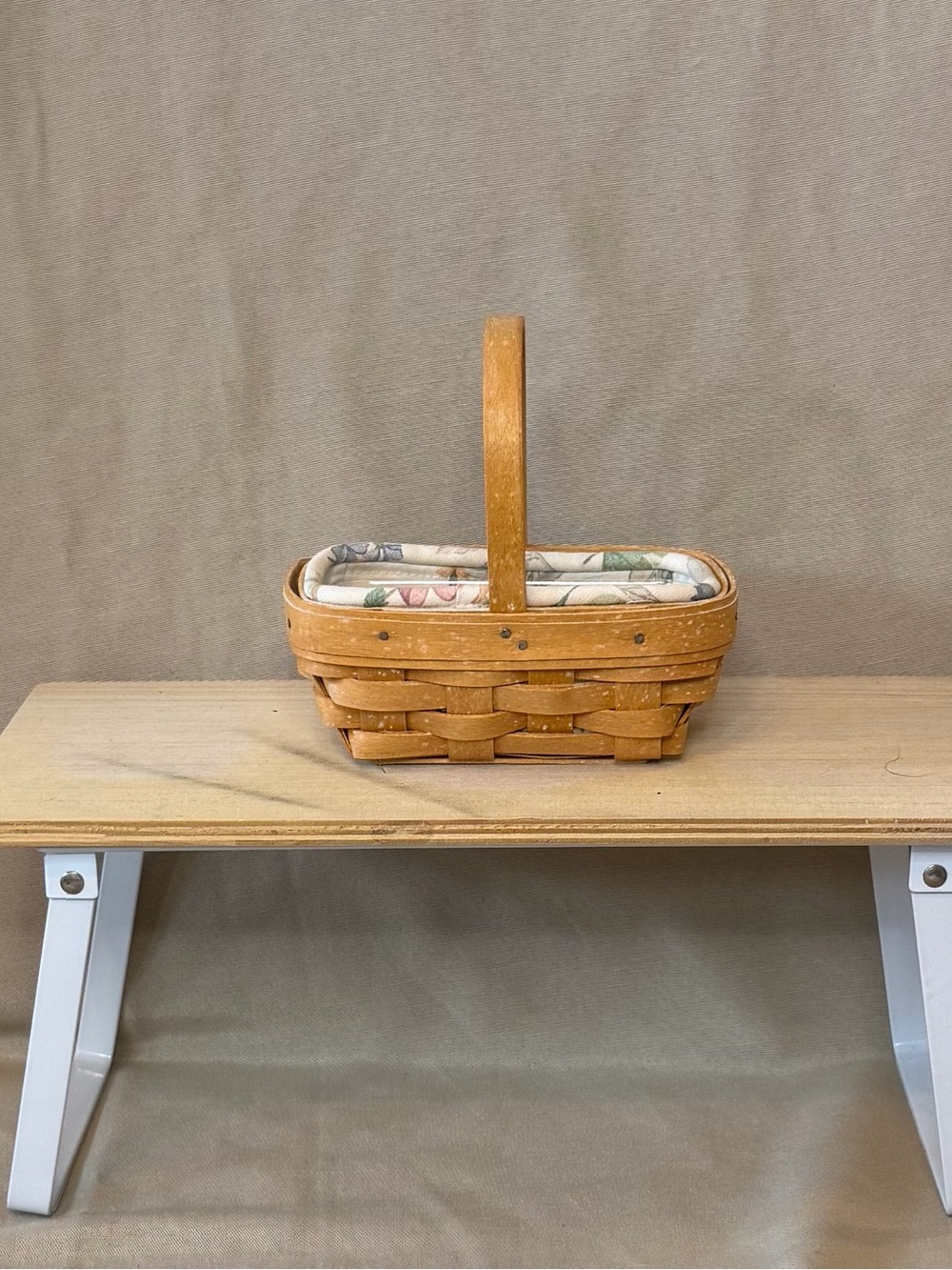 Longaberger Natural Brown Woven Basket with Fabric Liner